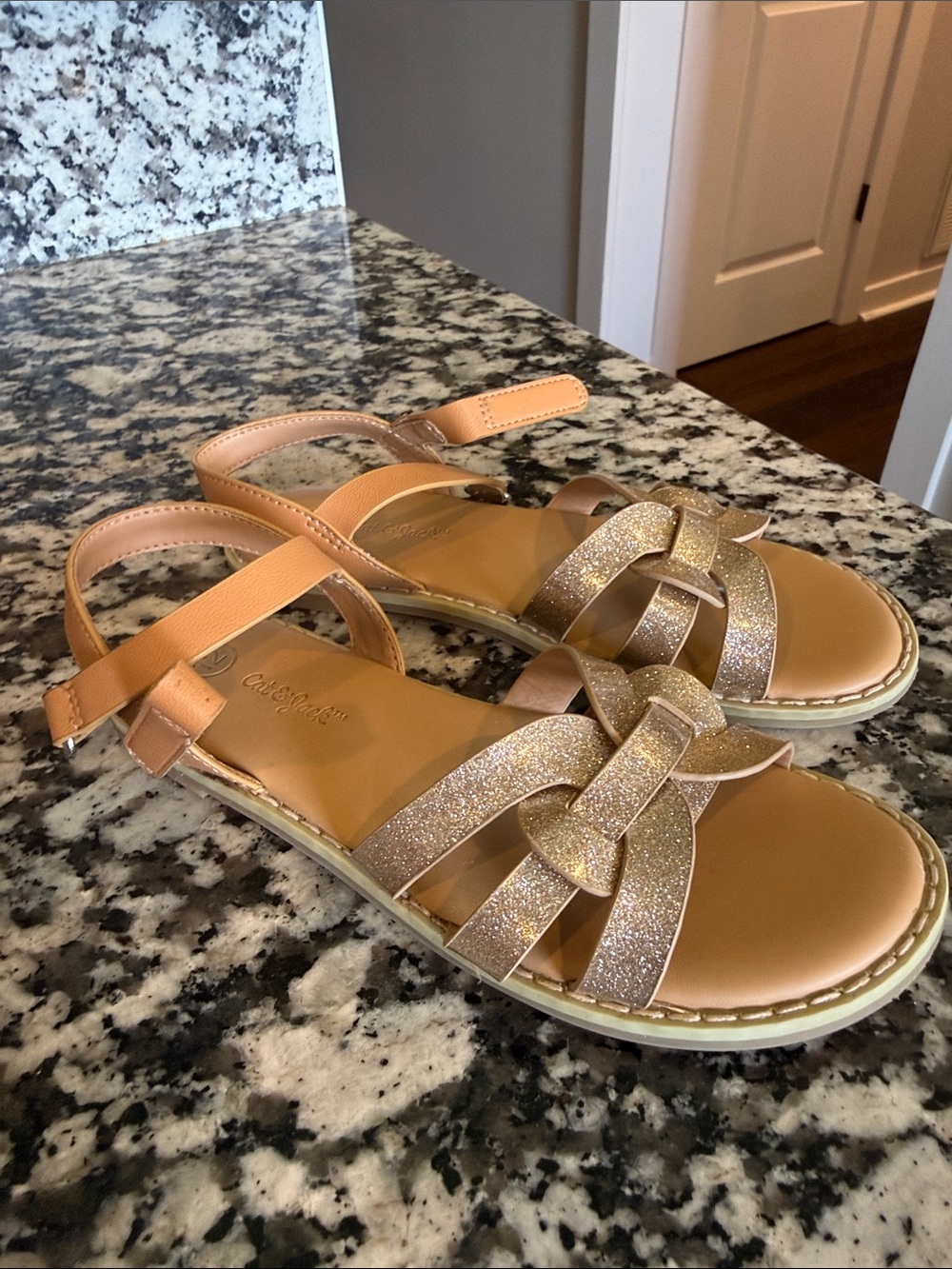 Cat & Jack Gold Glitter Tan Girls Sandals